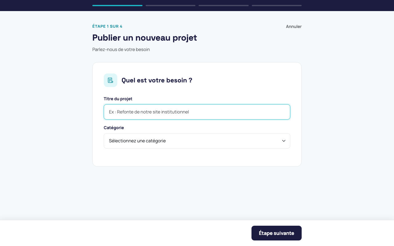 Étape 1 : titre et catégorie du projet